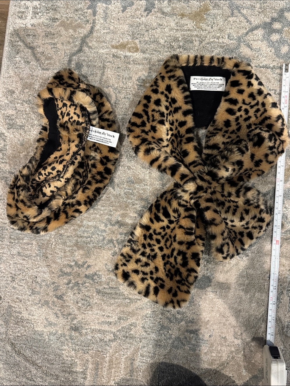 Preston & York Leopard-Print Faux Fur Scarf and Beret Hat Set - Brown, Black